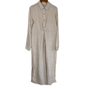 Sim & Sam Linen Blend Midi Dress Twist Button Front Neutral Color Sz S NWT